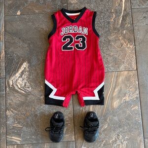Jordan 23 Red & Black Baby Romper 12M & jump man shoes size 4C